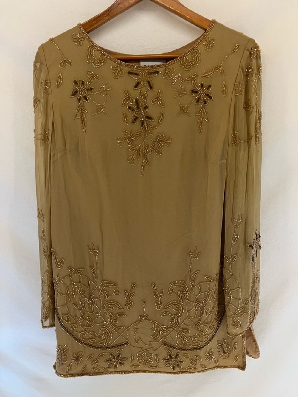 Papell Studio Silk Embroidered Beaded Lined Tunic Top Size S Bohemian Fairy Y2K